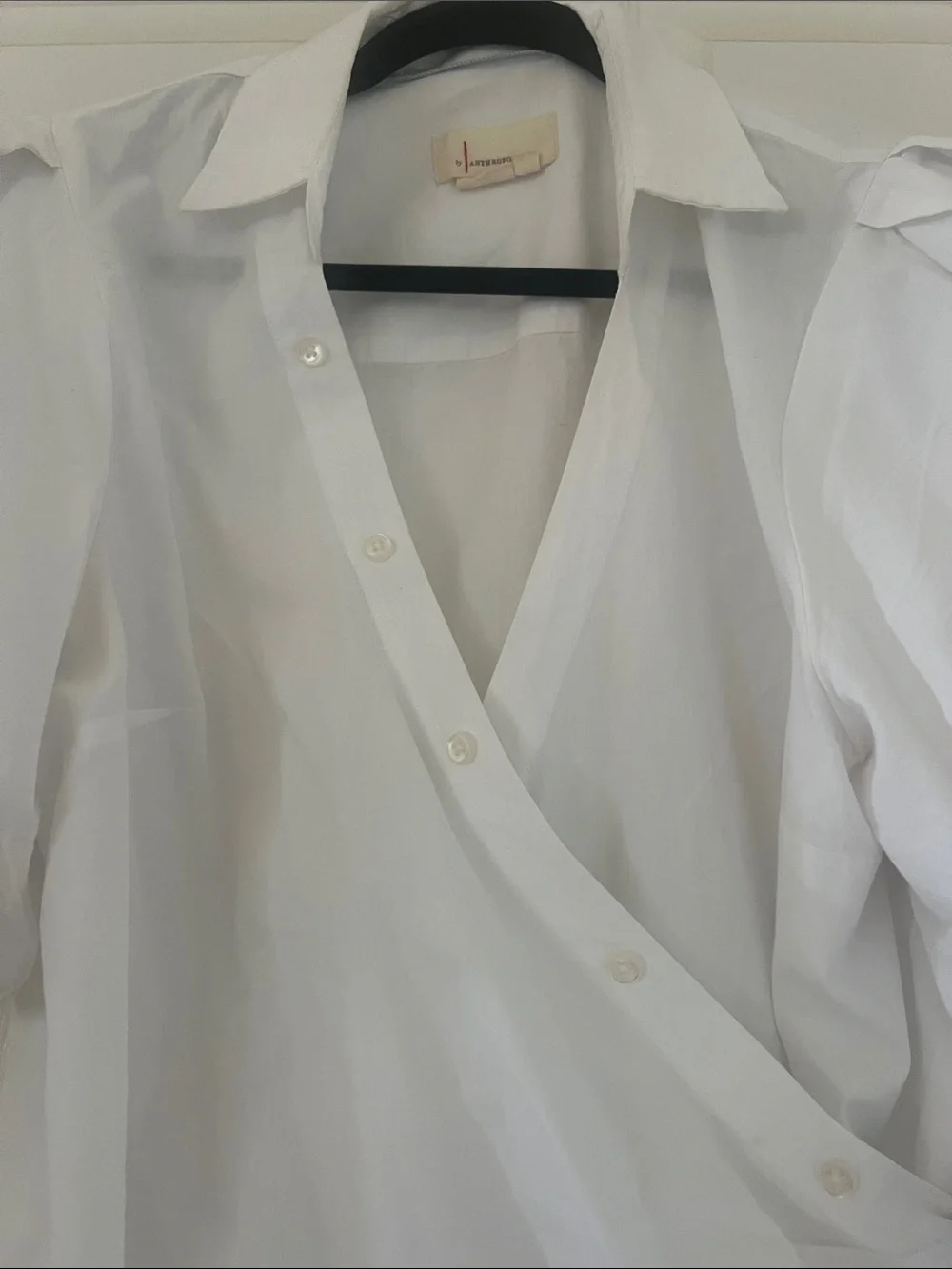 Anthropologies (Maeve) White Puff-Sleeve Wrap Button Blouse - Women